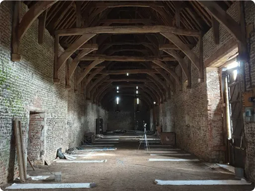 An interior shot of an old barn